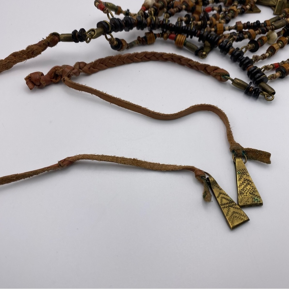 Vintage Tribal Beaded Bronze Bohemian Waterfall Necklace And Earrings Set - Picture 9 of 13